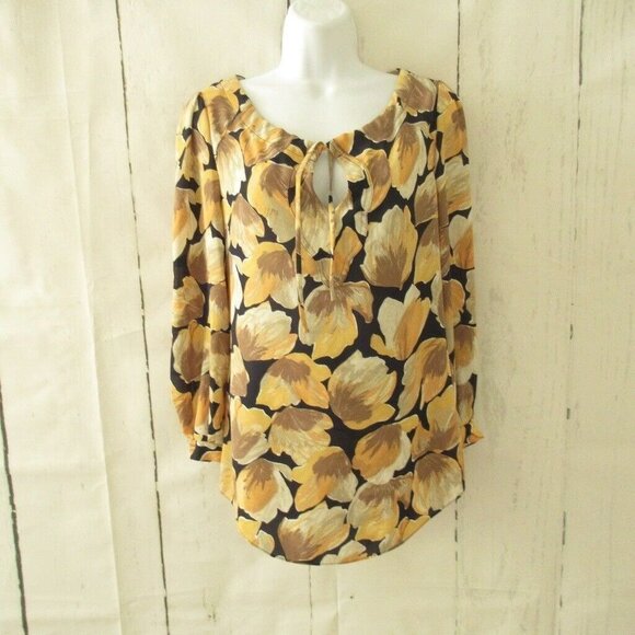 Anthropologie Meadow Rue Top 4 S Navy Blue Floral Long Sleeve Boho Peasant - Picture 1 of 5